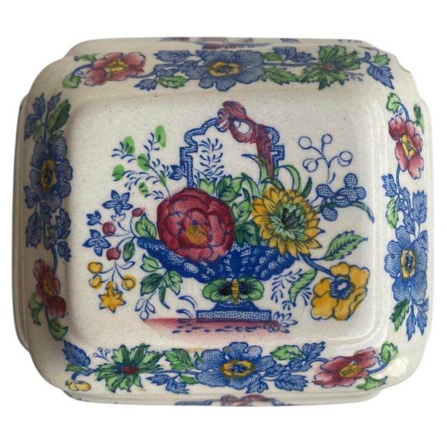 Mid 20th Century Vintage Hand-Painted Floral Ceramic Lidded Jar, Chinoiserie Motif For Sale - Image 5 of 8