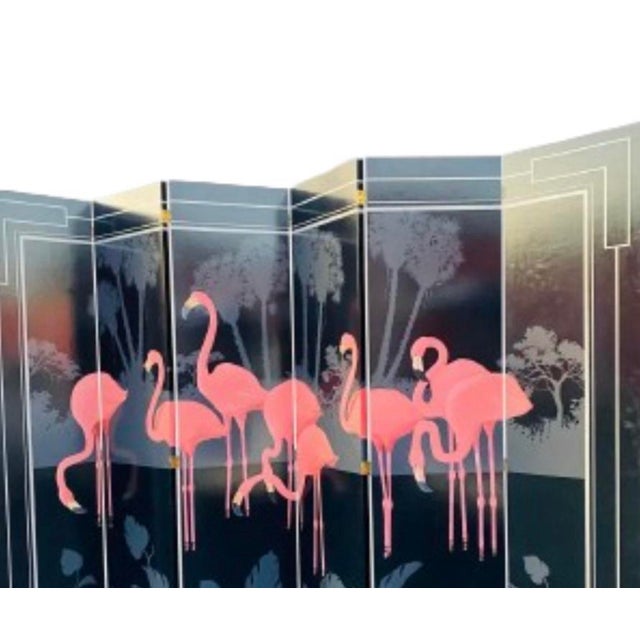 Black 1980s Key West Art Room Divider Hand-Painted 6 Panels Depicting Flamingos by Sal Salinero For Sale - Image 8 of 11