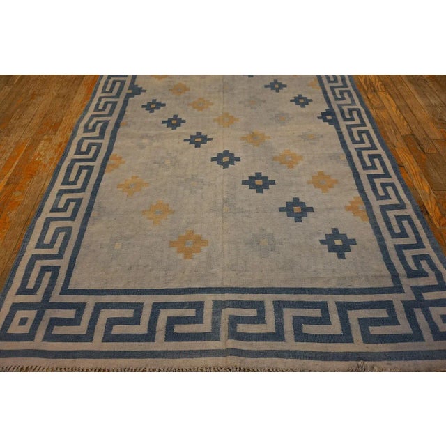 Indian 1930s White Geometric Modern Antique Indian Dhurrie Rug 4'9" X 67'8" Handknotted Cotton Carpet For Sale - Image 3 of 10