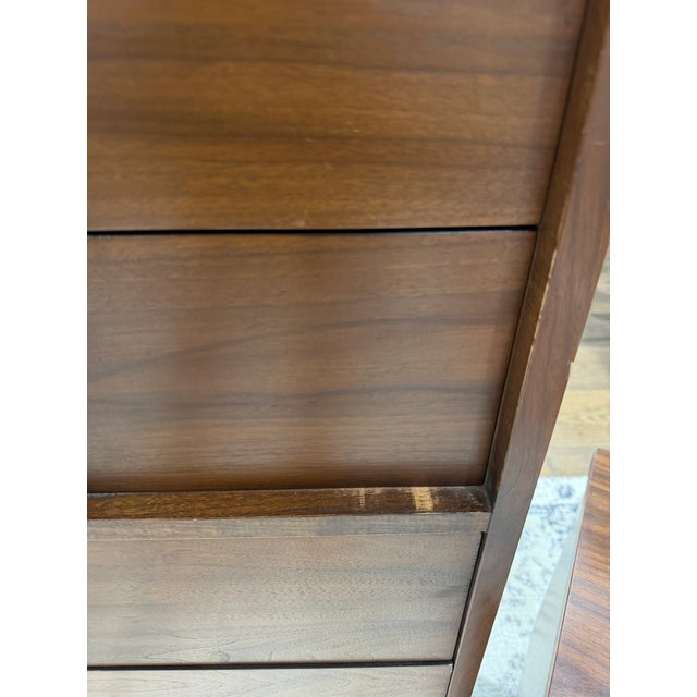 1960s Mid-Century Modern Walnut Tall Chest / Highboy Dresser – Sculptural Front, 1960s Kent Coffee Style For Sale - Image 5 of 10