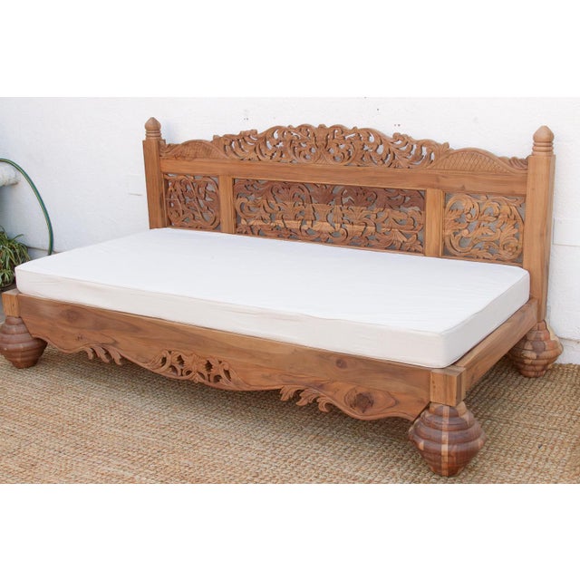 Contemporary Finely Carved Bali Lounge Daybed Sofa For Sale - Image 3 of 11
