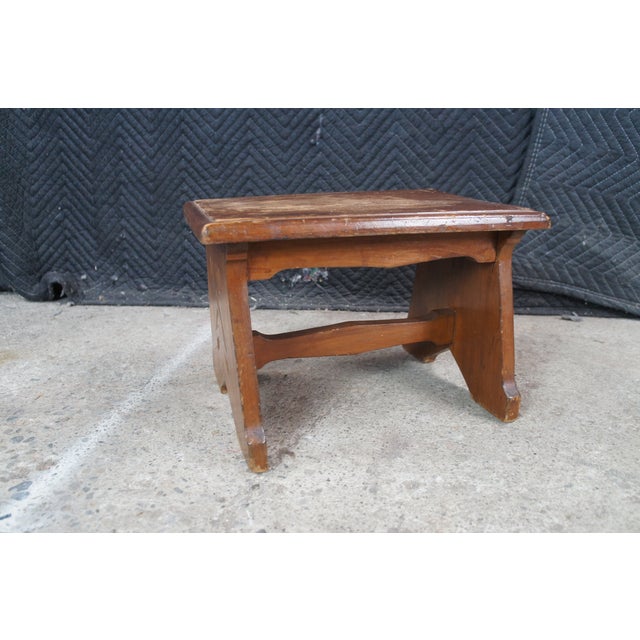 Early 20th Century Antique Mahogany Gothic Revival Footstool Step Stool Bench Seat Ottoman 15" For Sale - Image 5 of 10