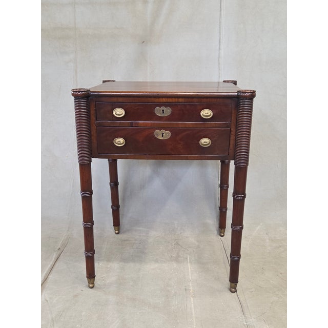 Traditional Antique Mahogany Federal Style Nightstands With Interior Slant Desk - A Pair For Sale - Image 3 of 18