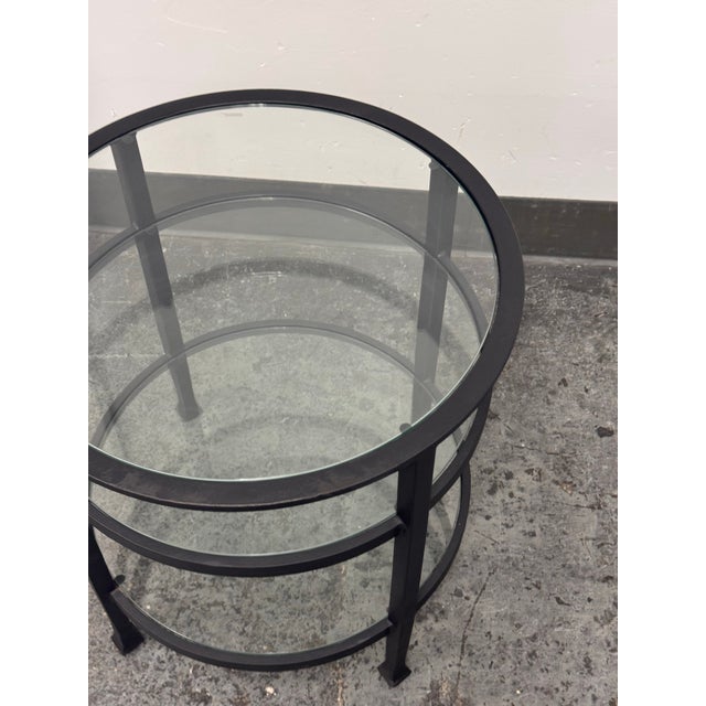 Rustic Tanner Round Glass End Table For Sale - Image 3 of 12