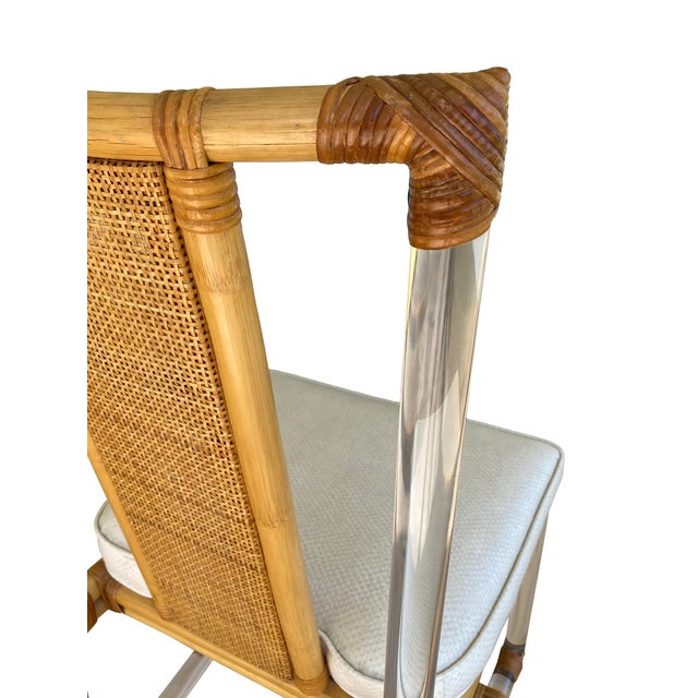 Tan Mid 20th Century Set of 3 Bamboo and Lucite Chairs For Sale - Image 8 of 9
