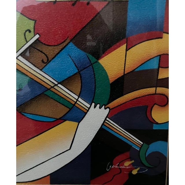 Mid-Century Modern Style Cubist Violinist Painting Signed G. Kendall For Sale - Image 4 of 10