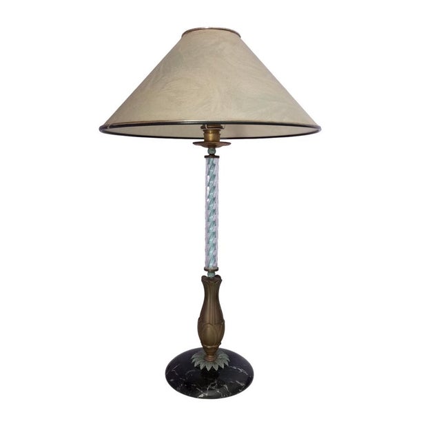 Table lamp with marble base and bronze leaf decoration, Italy Table lamp with marble base and bronze leaf decoration,...