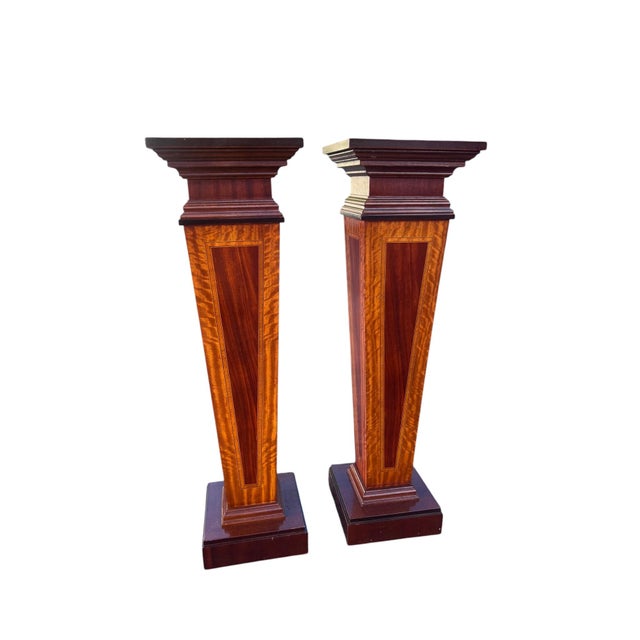 Neoclassical Late 20th Century Pair Mahogany Inlaid Pedestals For Sale - Image 3 of 15