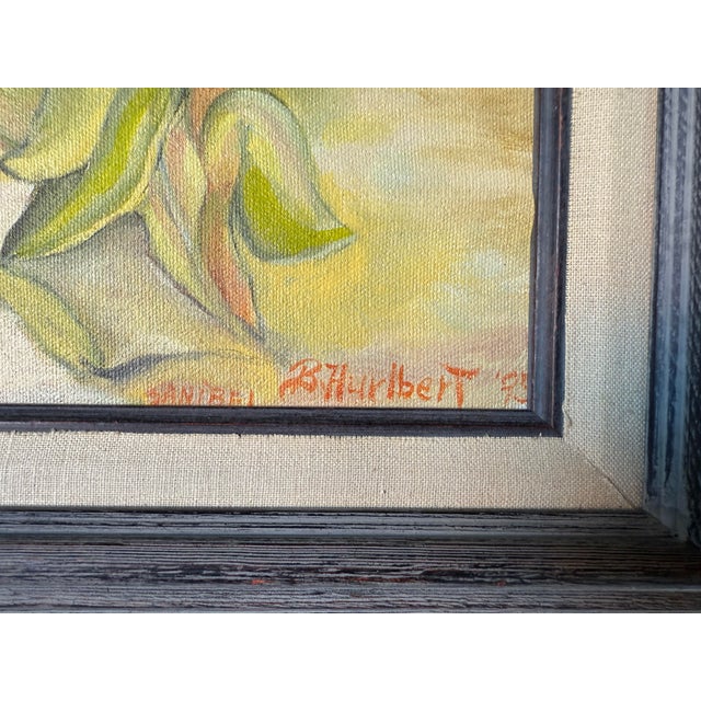 1970s Vintage B. Hurlbert Tropical House Entrance Oil Painting, Framed For Sale - Image 10 of 11