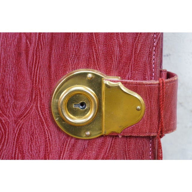 Vintage Red Leather Textured Journal Planner With Lock & Key Diary Portfolio For Sale - Image 11 of 16