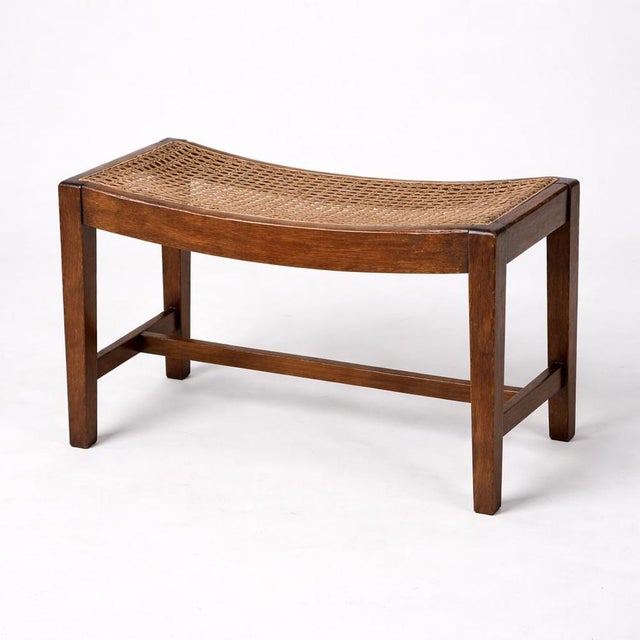 Oak and Rattan Handmade Stool For Sale - Image 9 of 9