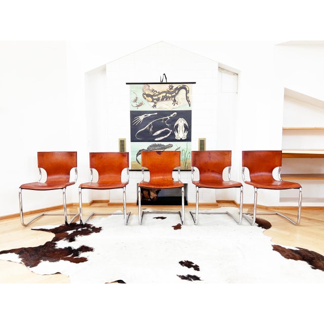 Mid-Century Modern Set 8 Carlo Bartoli T 70 920 Cantilever Chairs Brown Leather - 8 PCS For Sale - Image 3 of 18