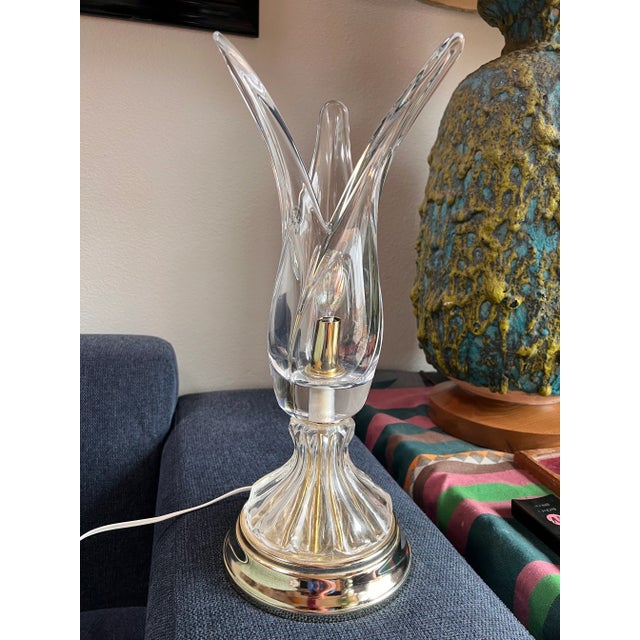 Brass 1980s Vintage French Crystal and Brass Table Lamp For Sale - Image 8 of 8