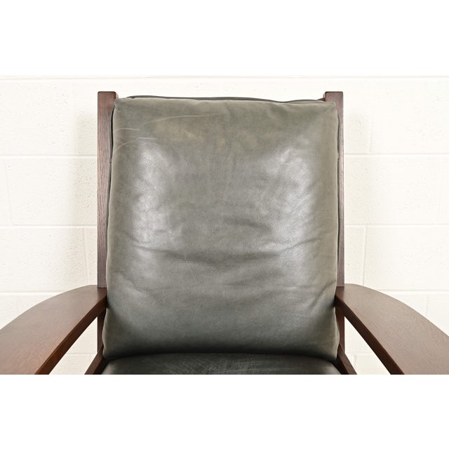 Stickley Mission Oak Arts & Crafts Bow Arm Lounge Chair With Ottoman For Sale In South Bend - Image 6 of 12
