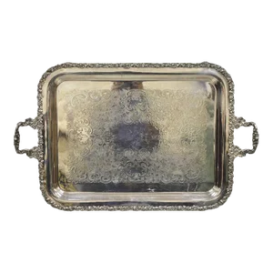 Vintage English Victorian Silver Plated Ornate Twin Handle Serving Plater Tray