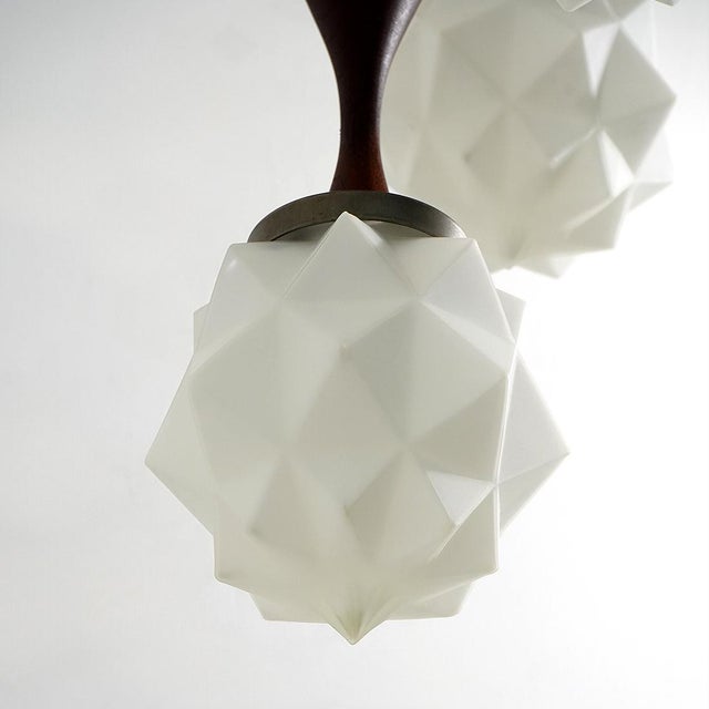 5-Pendant Chandelier in Glass, Metal, and Teak from Reggiani, 1960s For Sale - Image 12 of 15