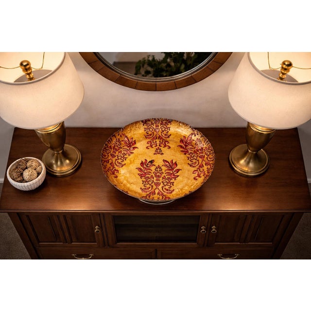Late 20th Century Late 20th Century Hollywood Regency Style Raised Serving Platter With Relief Inlaid Design – 15” Footed Centerpiece For Sale - Image 5 of 7
