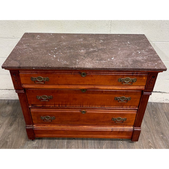 Antique Victorian Eastlake Marble Top Walnut Dresser With Mirror For Sale - Image 10 of 13