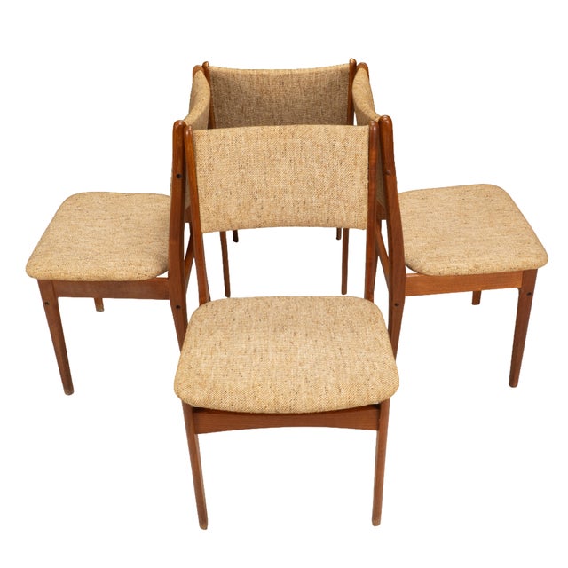 1970s 1970s Set of 4 Danish Modern Dining Chairs Teak Frame Tweed Upholstery Mid Century For Sale - Image 5 of 16