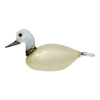 Murano Gabbiani Vintage Pulegoso White Black Gold Leaf Italian Art Glass Bird Duck Sculpture For Sale