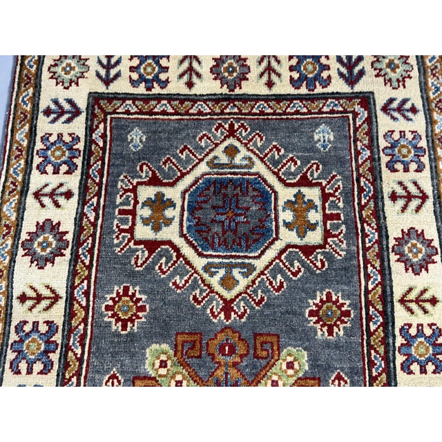 2000 - 2009 Charcoal Gray and Cream Kazak Wool Runner Rug With Tribal Motifs, 2'8" X 6'8" For Sale - Image 5 of 18