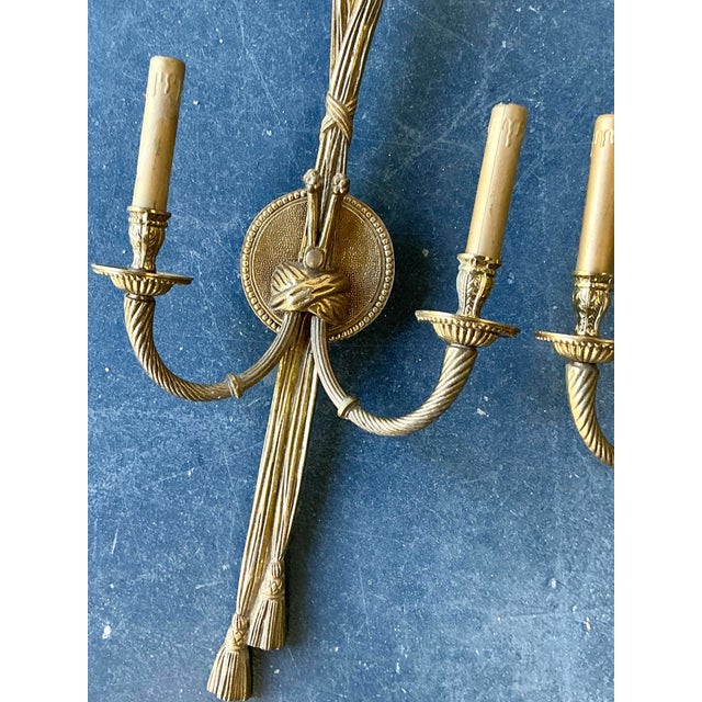 Metal Vintage Regency Swag Light Sconce - A Pair For Sale - Image 7 of 9