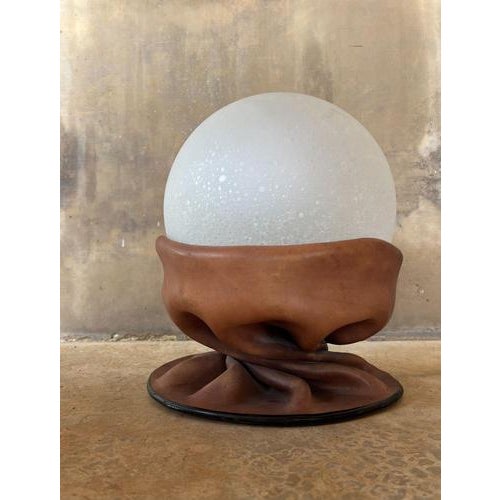 Table Lamp in Leather and Frosted Glass from Nova Tecno, Italy, 1970s For Sale - Image 9 of 9