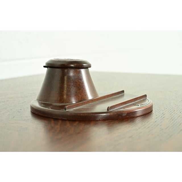Heintz Art Metal Shop Heintz Arts & Crafts Sterling Silver on Bronze Inkwell With Pen Tray For Sale - Image 4 of 13