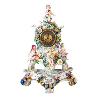 The Four Seasons Splendour Clock with Pedestal by Leuteritz for Meissen, 1880s For Sale