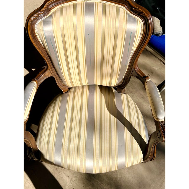1960s Pair of French Louis-Style Armchairs With Hand-Carved Wood Frames For Sale In Phoenix - Image 6 of 8