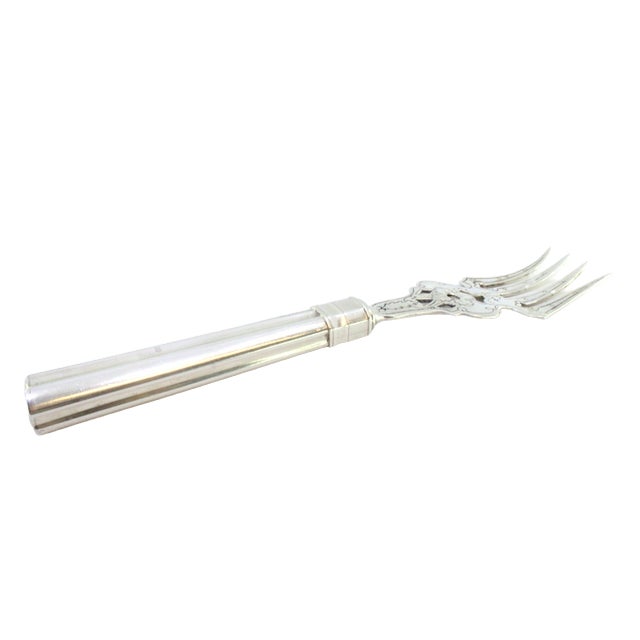 Fish Serving Fork in Cut Silver with Engravings and Grooves on the Handle For Sale - Image 6 of 6