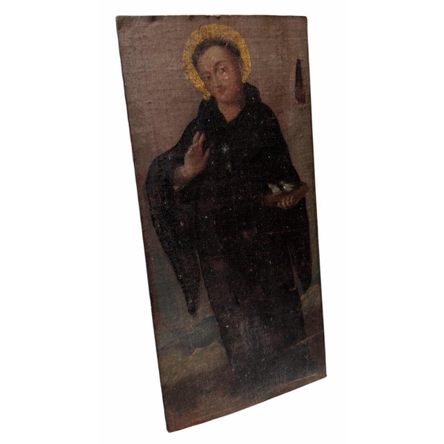 Antique 18th C Religious Oil Painting of Is Saint Francis of Assisi. It is an original oil on canvas later laid down on...