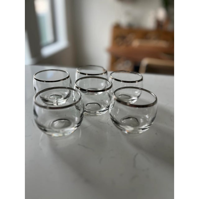 1960s Vintage Roly Poly Silver Rimmed Martini Glasses in the Style of Dorothy Thorpe-Set of 6 For Sale In Houston - Image 6 of 11