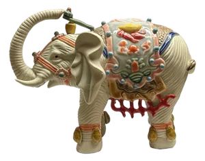 Ceramic Elephant Trunk Up Ingot Delicate Accent Decor Figure