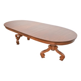 Thomasville Regency Walnut and Burl Wood Double Pedestal Extension Dining Table, Newly Refinished For Sale