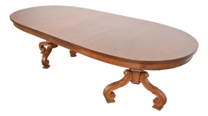Thomasville Regency Walnut and Burl Wood Double Pedestal Extension Dining Table, Newly Refinished