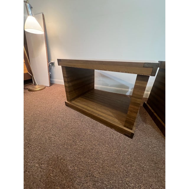 1970s Set of Two Postmodern Cube Side Tables With Brass Corner Brackets For Sale - Image 12 of 12