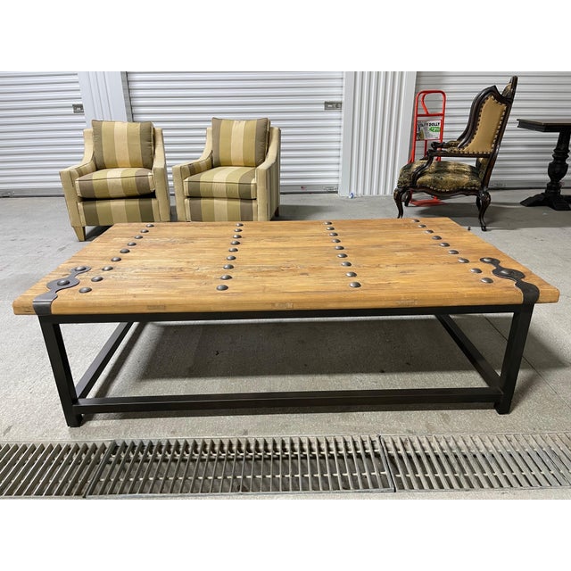 Industrial Industrial Barn Door & Metal Base Made into a Coffee Table, 21st Century For Sale - Image 3 of 6