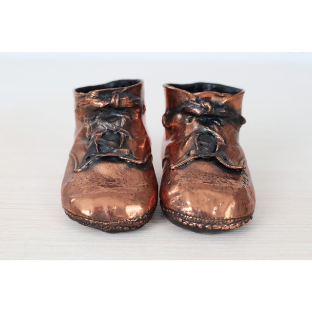 Metal Mid-Century Copper Bronzed Baby Shoes, Vintage Nursery Decor For Sale - Image 7 of 18