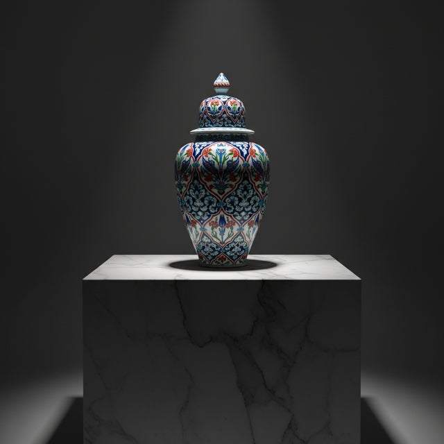 Handmade Ceramic Grand Shah Vase with Lid (60cm) Imperial Floral Lattice Pattern For Sale - Image 9 of 9