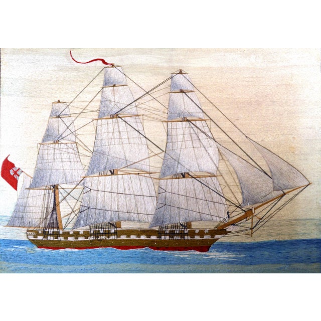 Mid 19th Century British Sailor’s Woolwork Woolie of a Royal Navy Ship Flying the Red Ensign Circa 1860 For Sale - Image 5 of 8