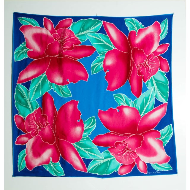 Oscar De La Renta Vivid Floral Tropical Silk Scarf For Sale - Image 11 of 12
