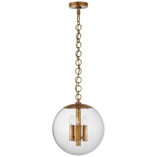 AERIN for Visual Comfort Signature Turenne Medium Globe Pendant in Hand-Rubbed Antique Brass with Clear Glass For Sale