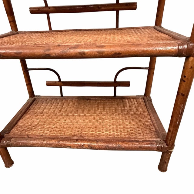 Mid 20th Century Vintage Petite Pagoda Rattan and Seagrass Bookcase Etagere For Sale - Image 5 of 10