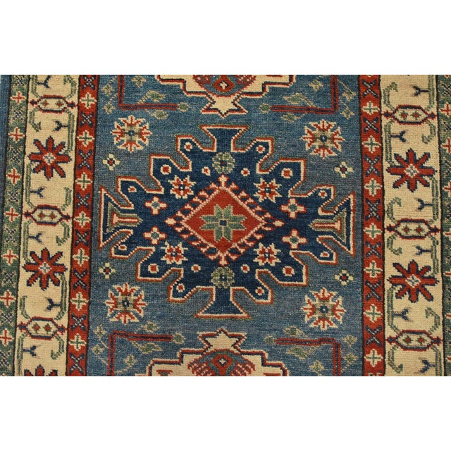 2020s Kazak Rug 2’9” X 3’10” Blue Wool Tribal Hand-Knotted Oriental Carpet For Sale - Image 5 of 10