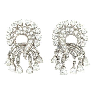 1950's Platinum and Diamond Dangle Earrings, Pair For Sale