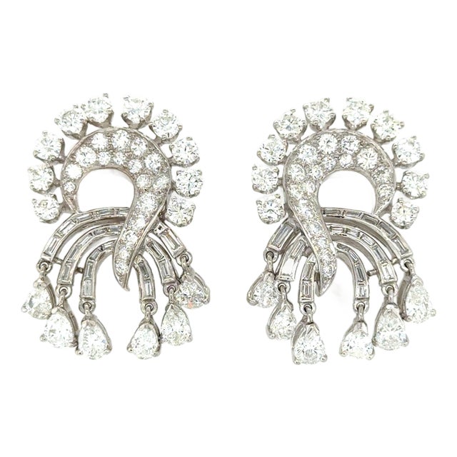 1950's Platinum and Diamond Dangle Earrings, Pair For Sale