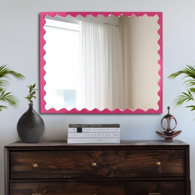 Scalloped Pink Rectangle Mirror For Sale In Chicago - Image 6 of 6