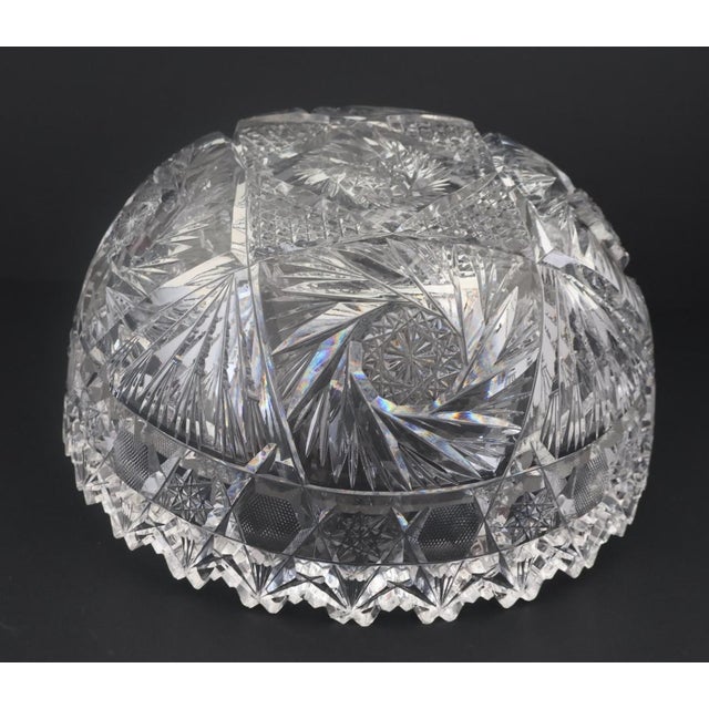 American American Brilliant Period Cut Crystal Bowl – 9" – Hobstar, Pinwheel & Fan Pattern For Sale - Image 3 of 10