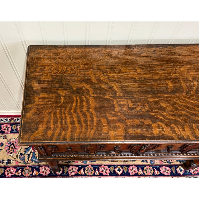 Antique English Jacobean Sideboard Server Entry Sofa Table Oak c.1920s-30s For Sale - Image 15 of 18